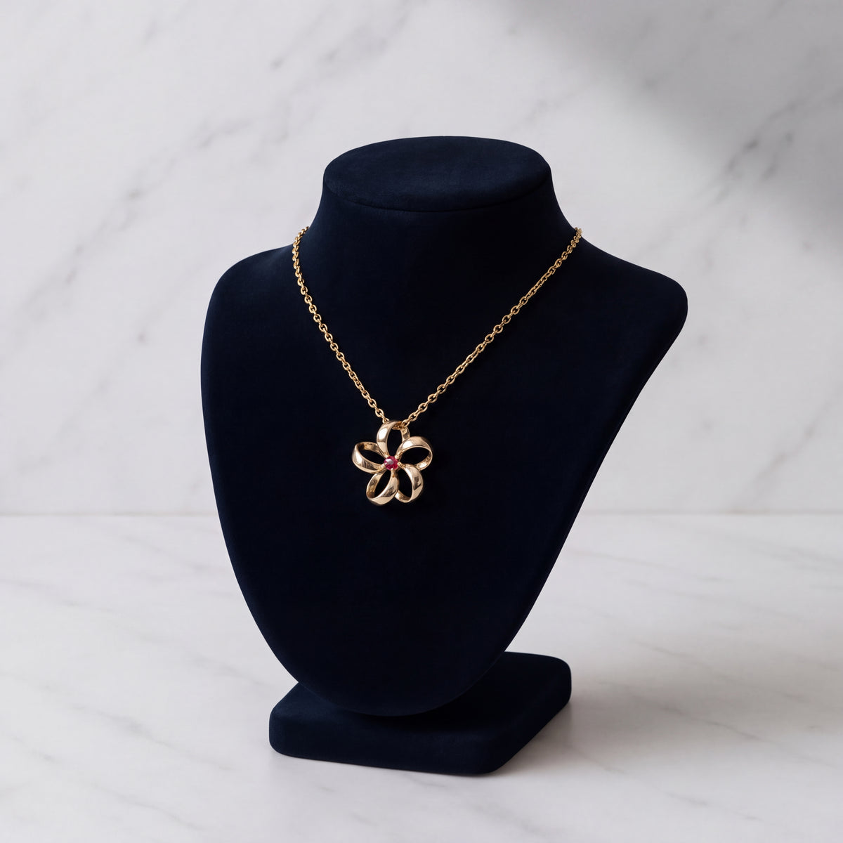 0.07 ct Ruby Floral Charm Necklace in 14K Yellow Gold
