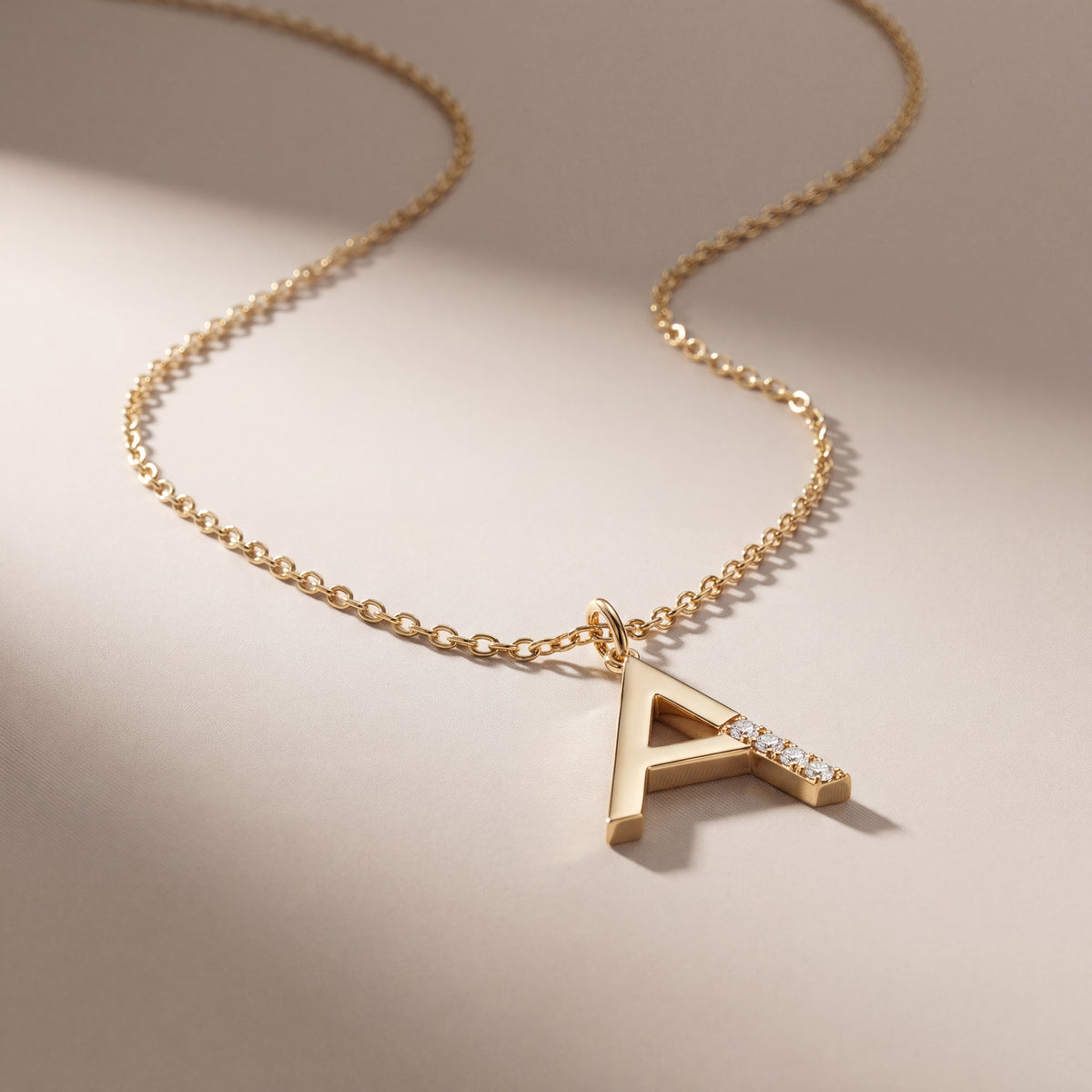 0.08 ct Diamond Accented Letter A Initial Necklace in 18K Yellow Gold