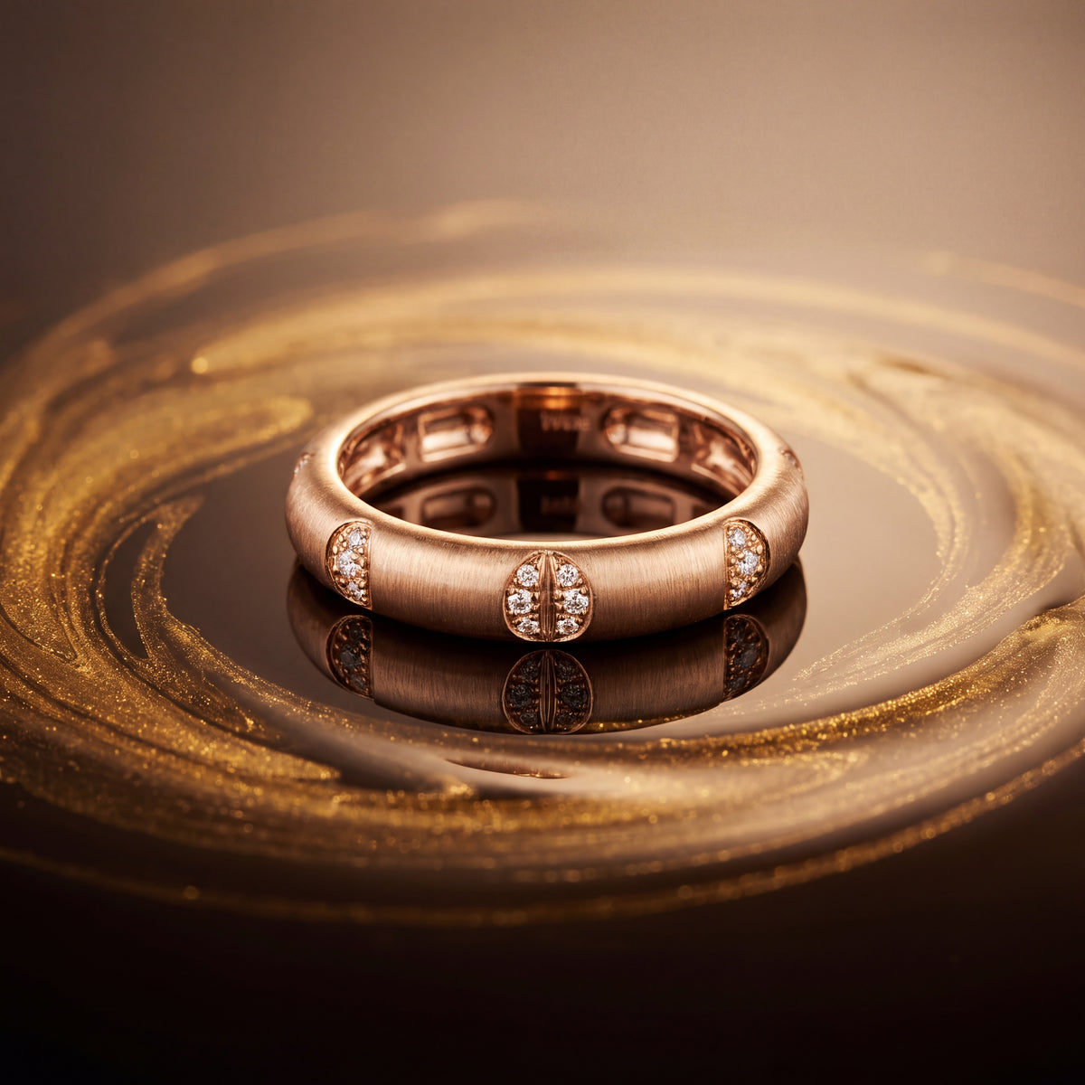 Yellow Gold Matte Finish Diamond Accent Band Ring