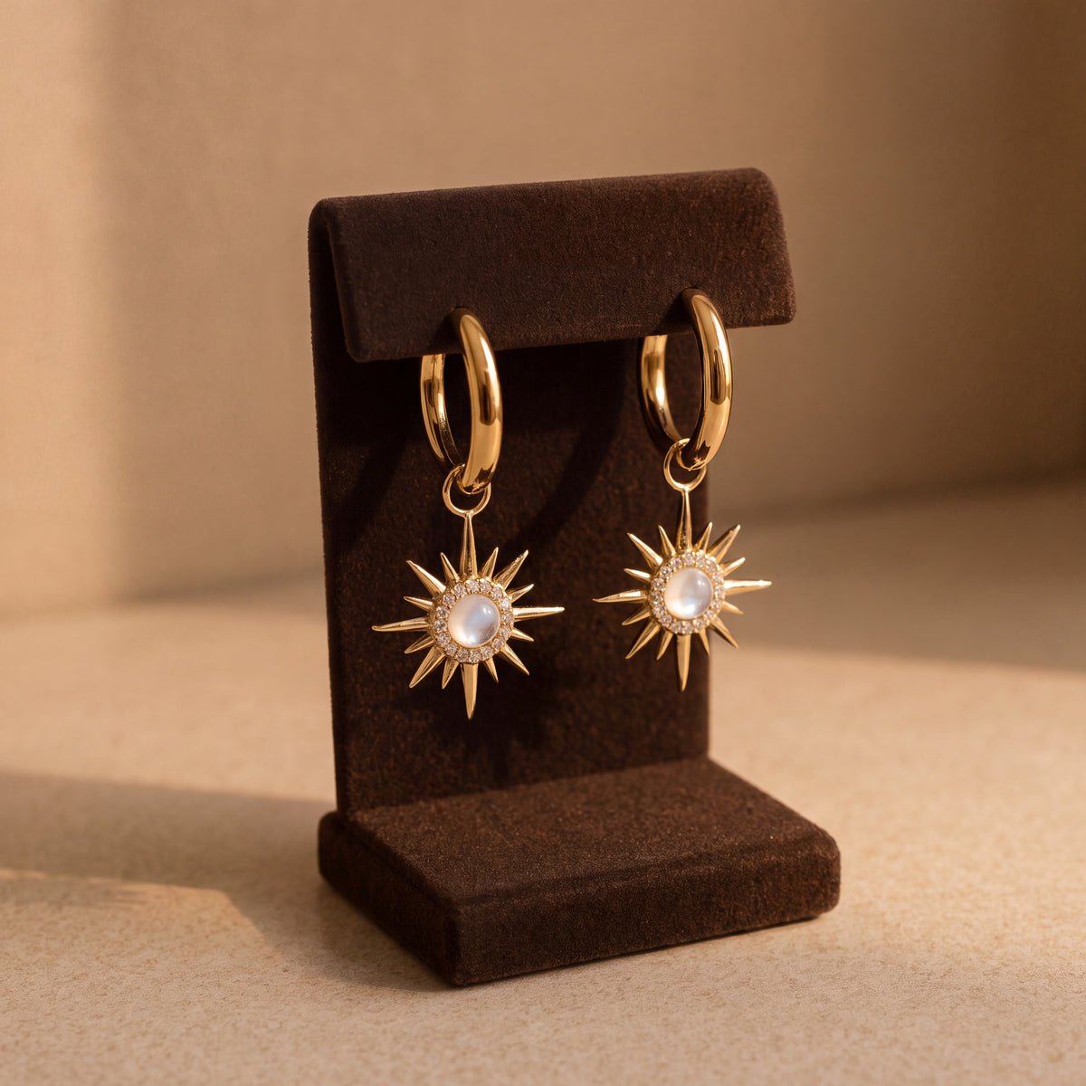 0.80 ct Mother of Pearl and Diamond Sunburst Drop Earrings in 18K Yellow Gold