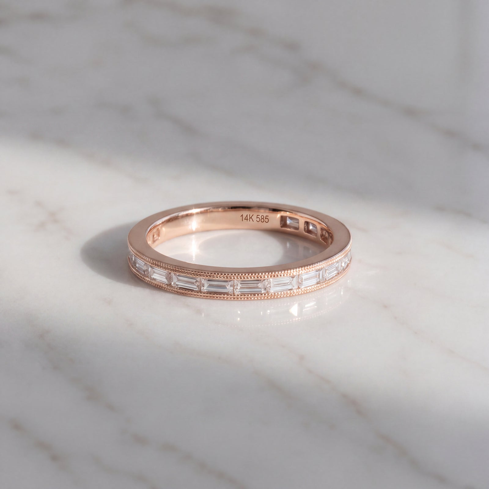 Rose Gold Baguette Diamond Milgrain Band