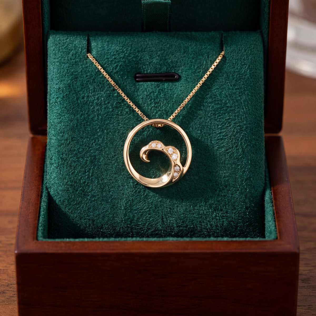Diamond Wave Pendant Necklace in 14K Yellow Gold
