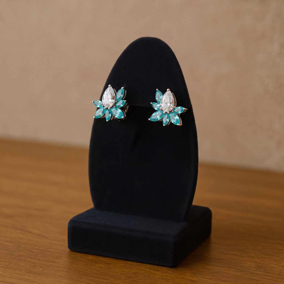 1.30 ct Paraiba and Diamond Floral Cluster Earrings in 14K White Gold