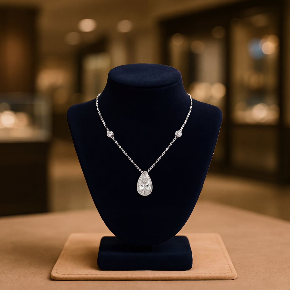 2.06 ct Pear-Shaped Diamond Cluster Pendant Necklace in 18K White Gold