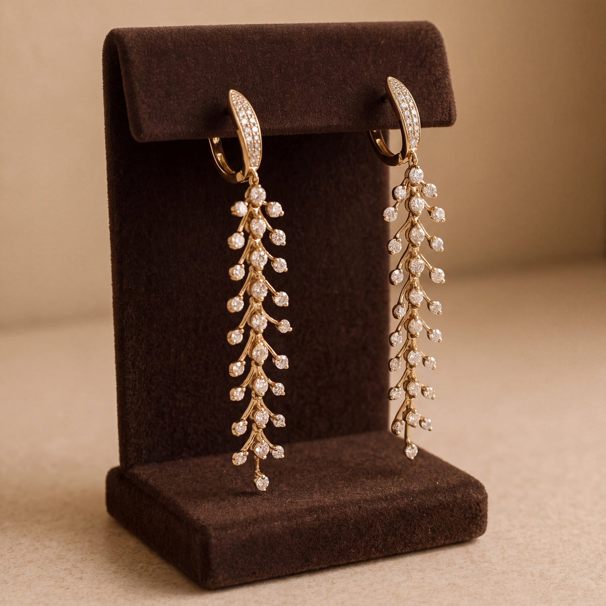 2.19 ct Diamond Vine Dangle Earrings in 14K Yellow Gold