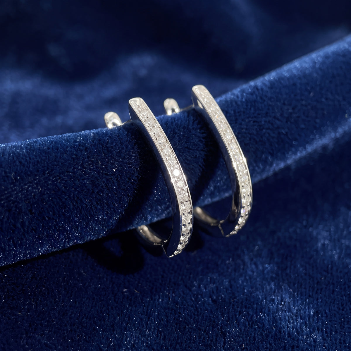0.57 ct Diamond Elongated U-Shaped Hoop Earrings in 14K White Gold