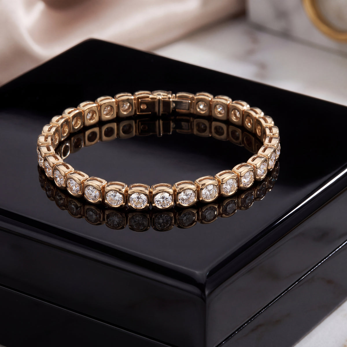 7.60 ct Bezel-Set Diamond Tennis Bracelet in 18K Yellow Gold
