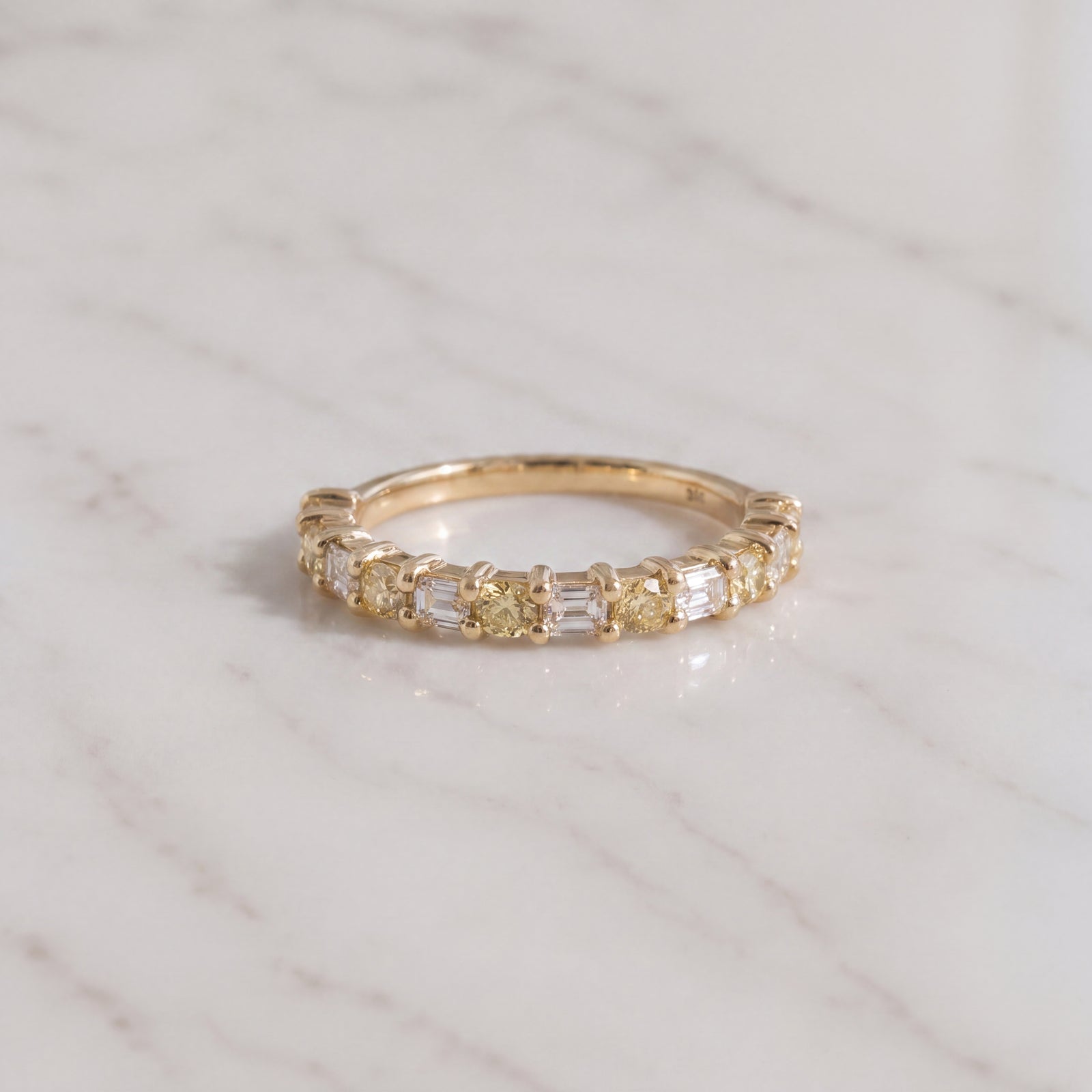 Fancy Yellow and White Diamond Band in Yellow Gold