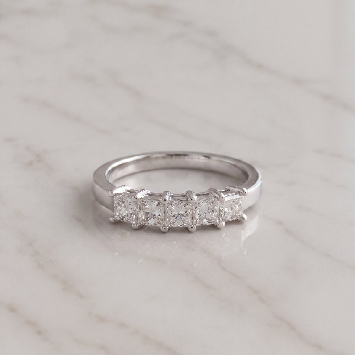 White Gold Five-Stone Princess Cut Diamond Ring