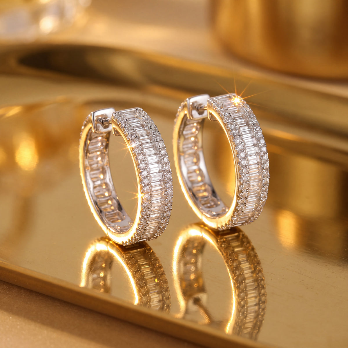 2.71 ct Baguette and Round Diamond Hoop Earrings in 14K White Gold