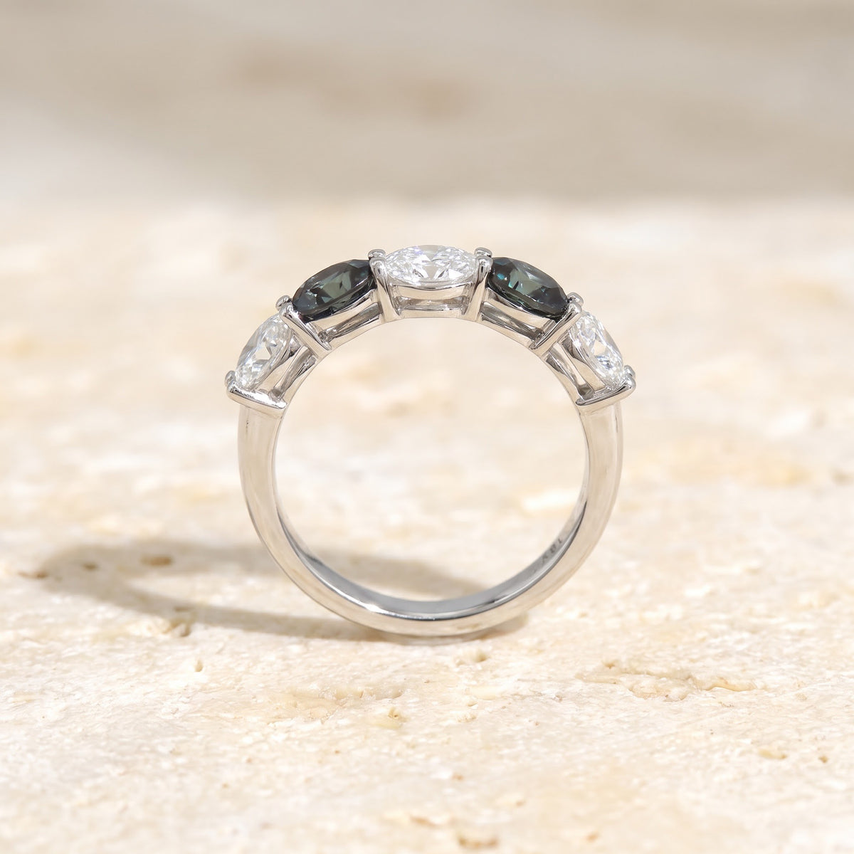 0.73 ct Alexandrite and Diamond Five-Stone Band in 18K White Gold