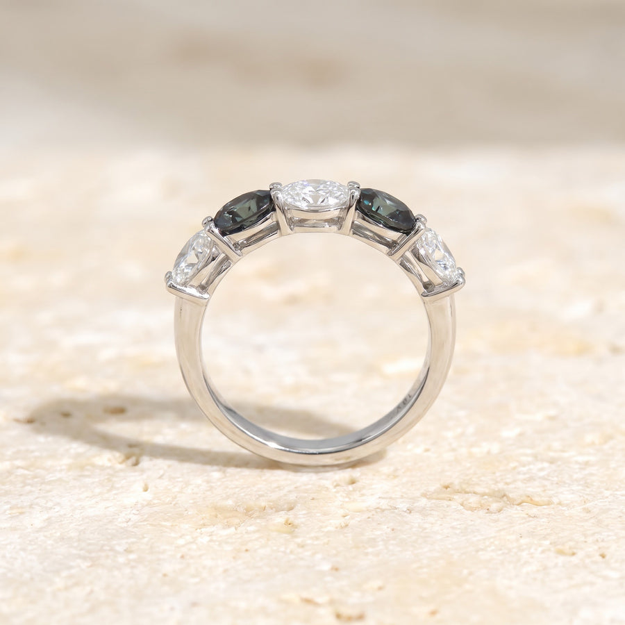 Alexandrite and Diamond Five-Stone Band in 18K White Gold