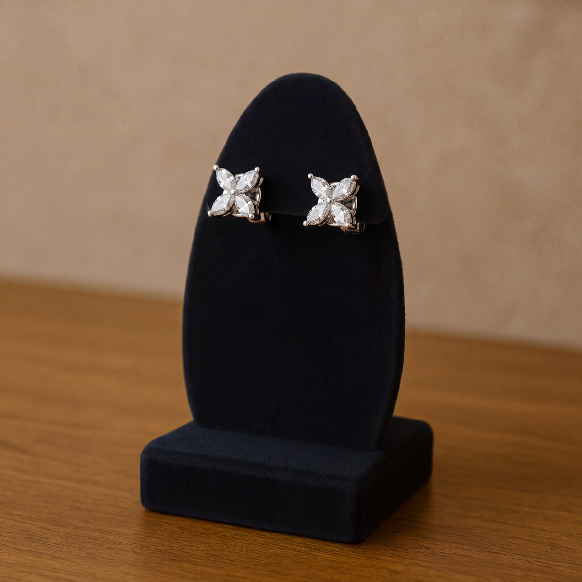 1.60 ct Marquise Diamond Floral Cluster Stud Earrings in 14K White Gold
