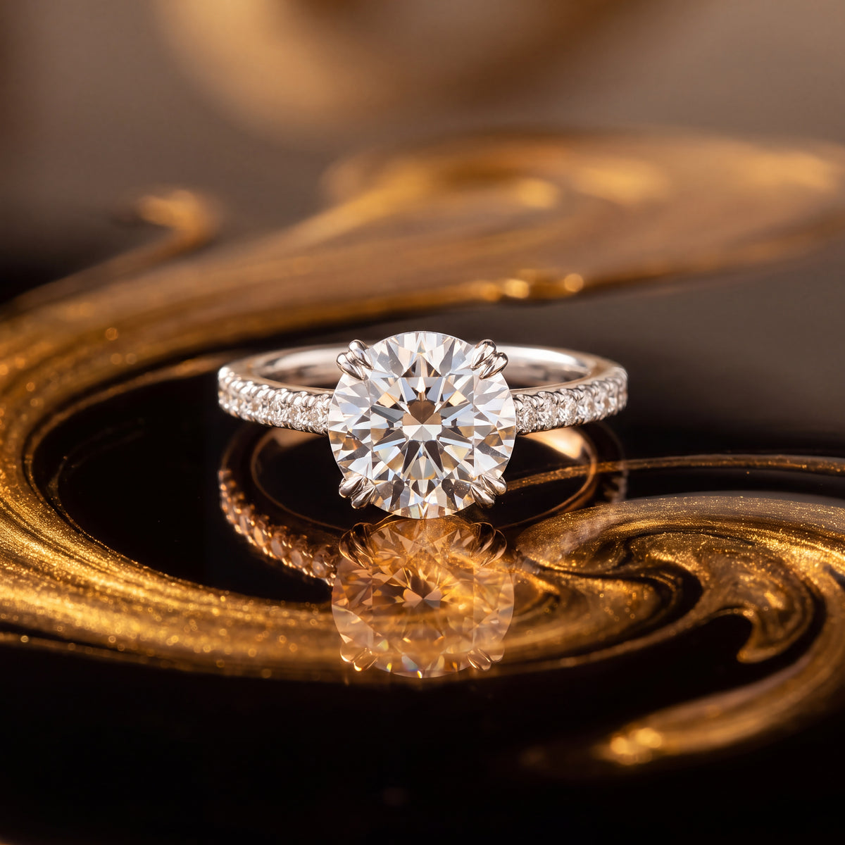 2.00 ct Round Brilliant Diamond Pavé Engagement Ring in 14K White Gold