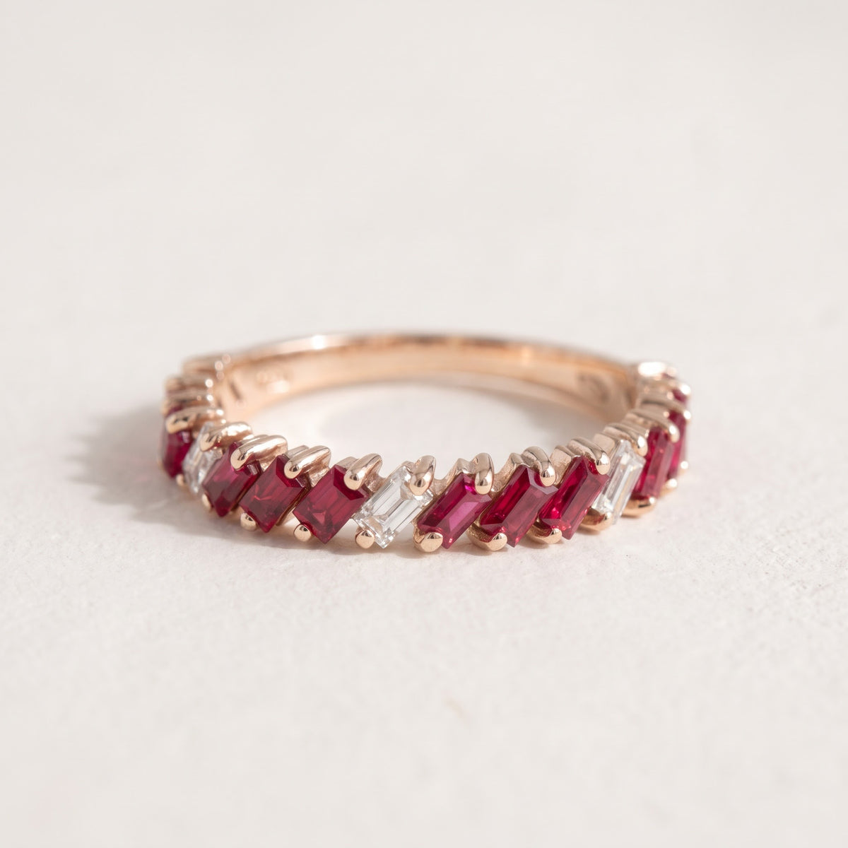 1.02 ct Baguette Ruby and Diamond Band in 14K Rose Gold