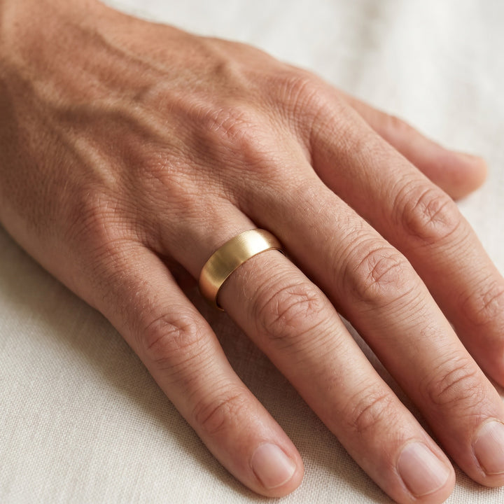 Brushed Band Ring in 14K Yellow Gold, worn