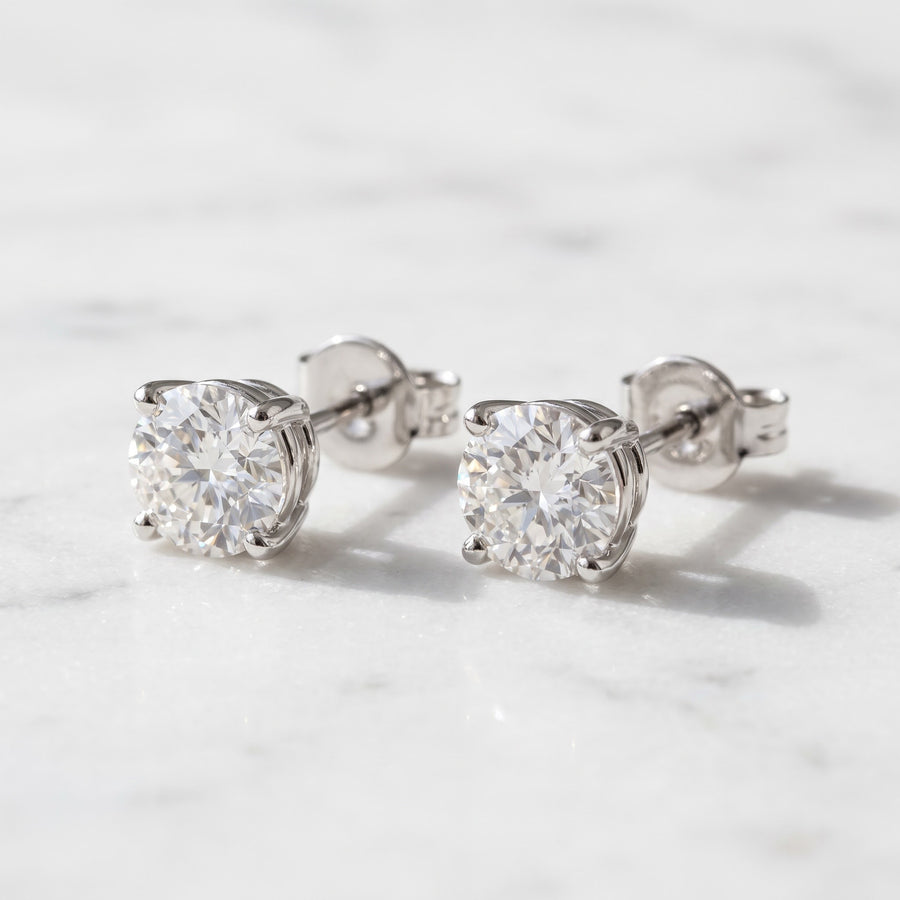 Classic Round Brilliant Cut Diamond Stud Earrings in White Gold