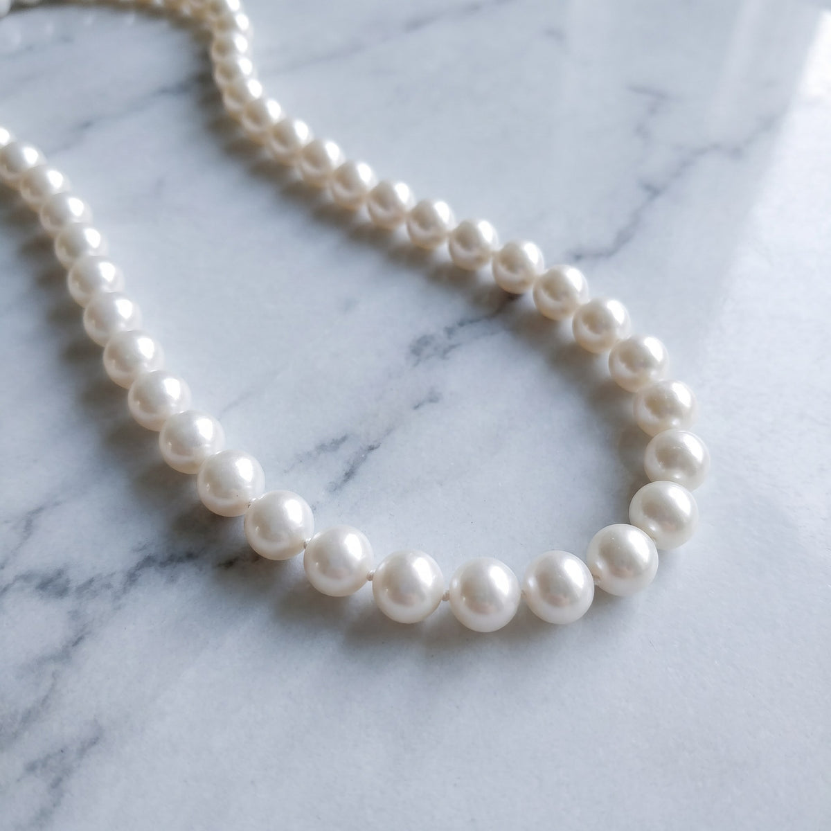 Classic White Akoya Pearl Strand Necklace with 14K Yellow Gold Clasp