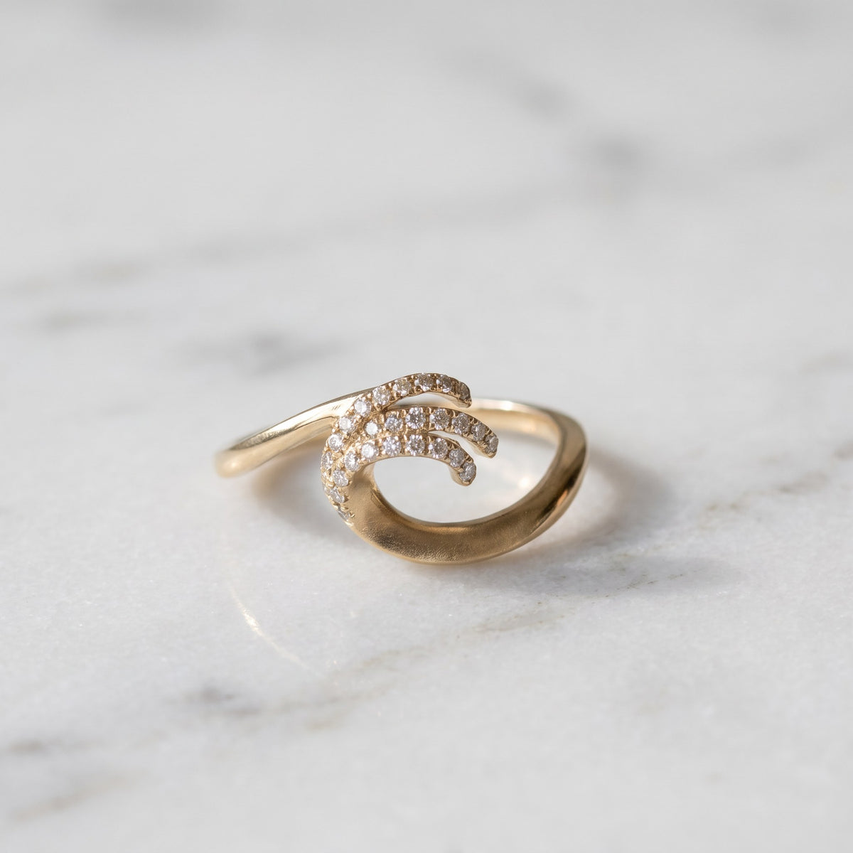 Contemporary Diamond Wave Ring in Yellow Gold