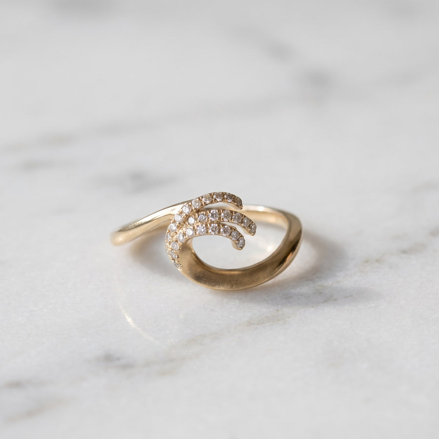 Contemporary Diamond Wave Ring in Yellow Gold