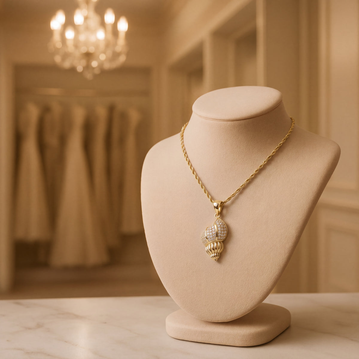 0.40 ct Diamond Pave Seashell Charm Necklace in 14K Yellow Gold