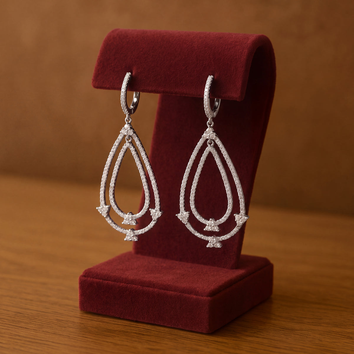 2.58 ct Diamond Double Teardrop Drop Earrings in 14K White Gold
