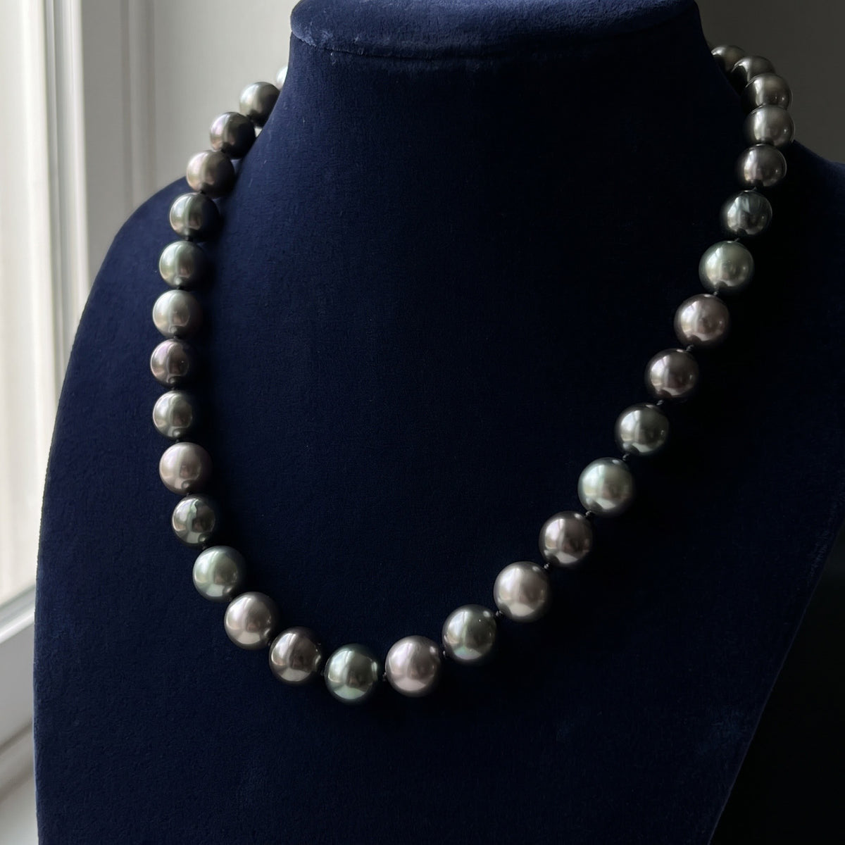Tahitian Pearl Knotted Strand Necklace with Sterling Silver Clasp