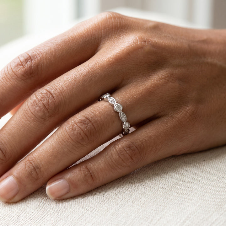 0.71 ct Diamond Alternating Round and Marquise Eternity Ring in 14K White Gold, worn