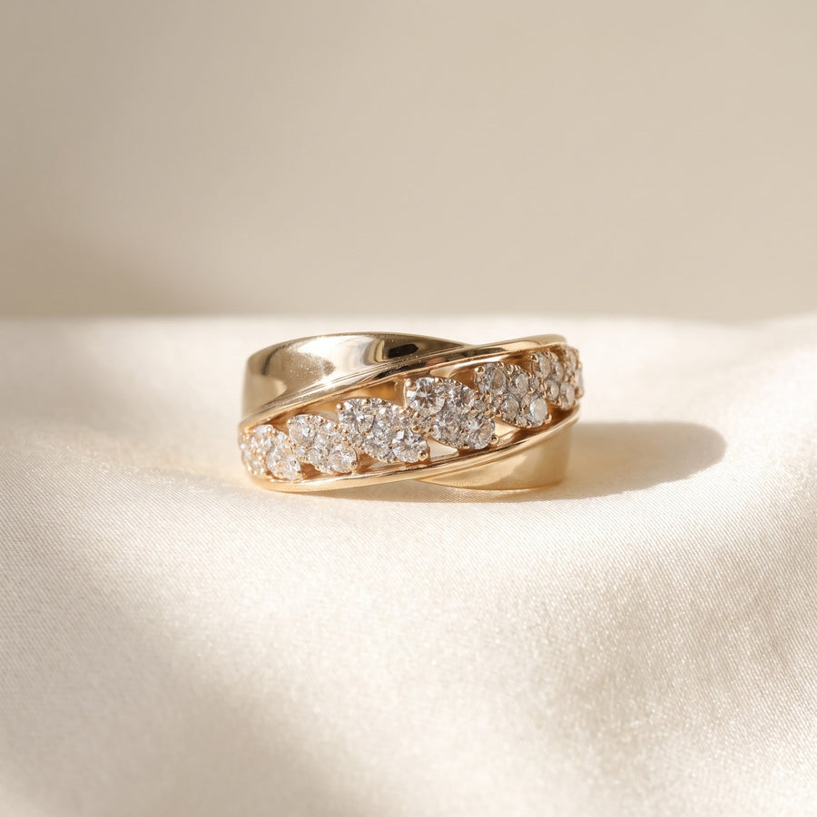 Diamond Cluster Bypass Ring in Yellow Gold