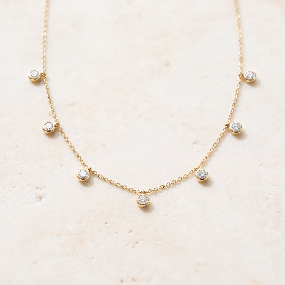 0.76 ct Diamond Drop Station Necklace in 18K Yellow Gold
