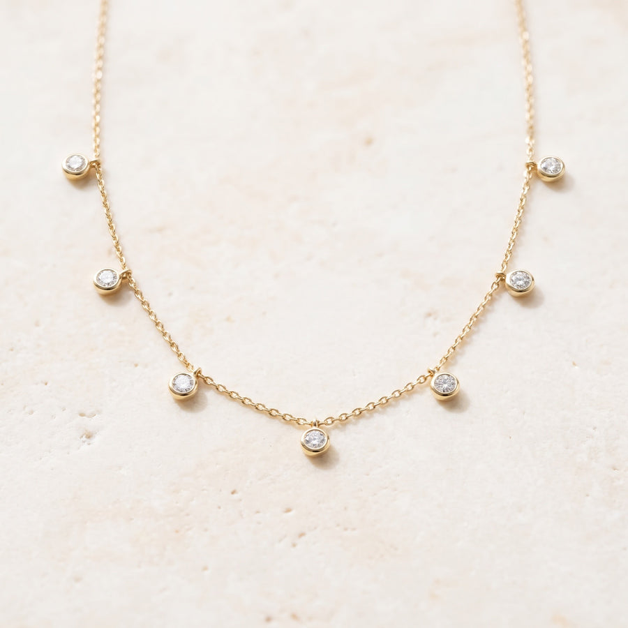 Diamond Drop Station Necklace in 18K Yellow Gold
