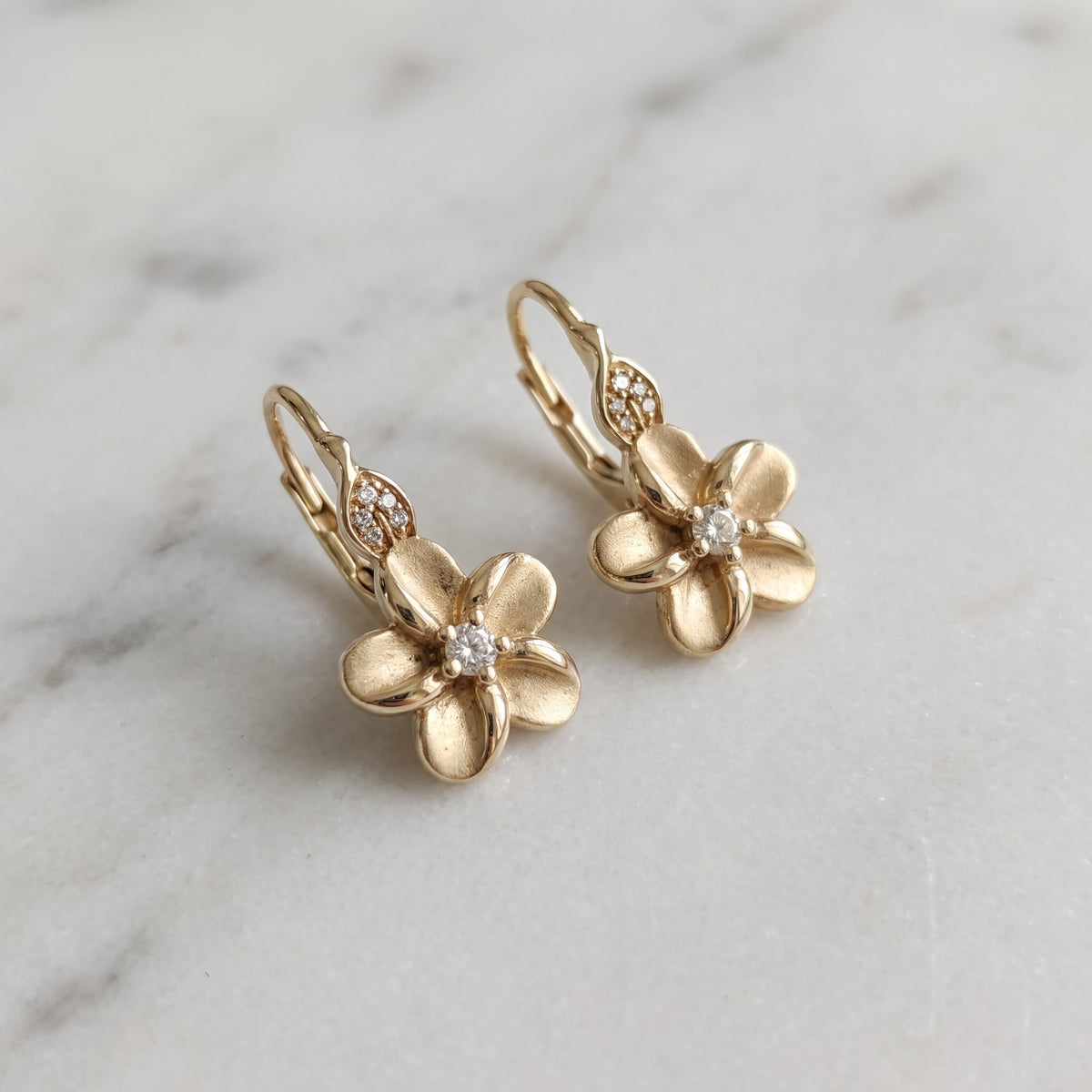 0.15 ct Diamond Floral Drop Earrings in 14K Yellow Gold