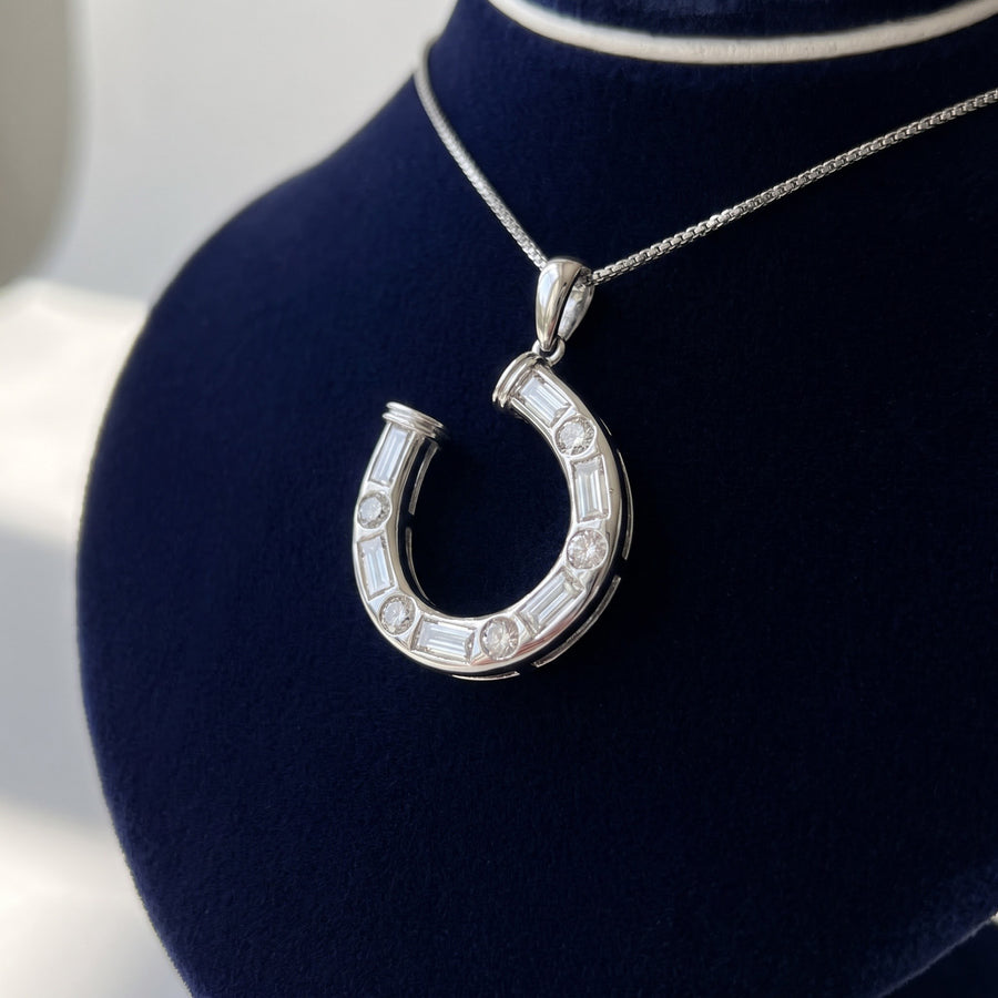 Diamond Horseshoe Pendant in White Gold