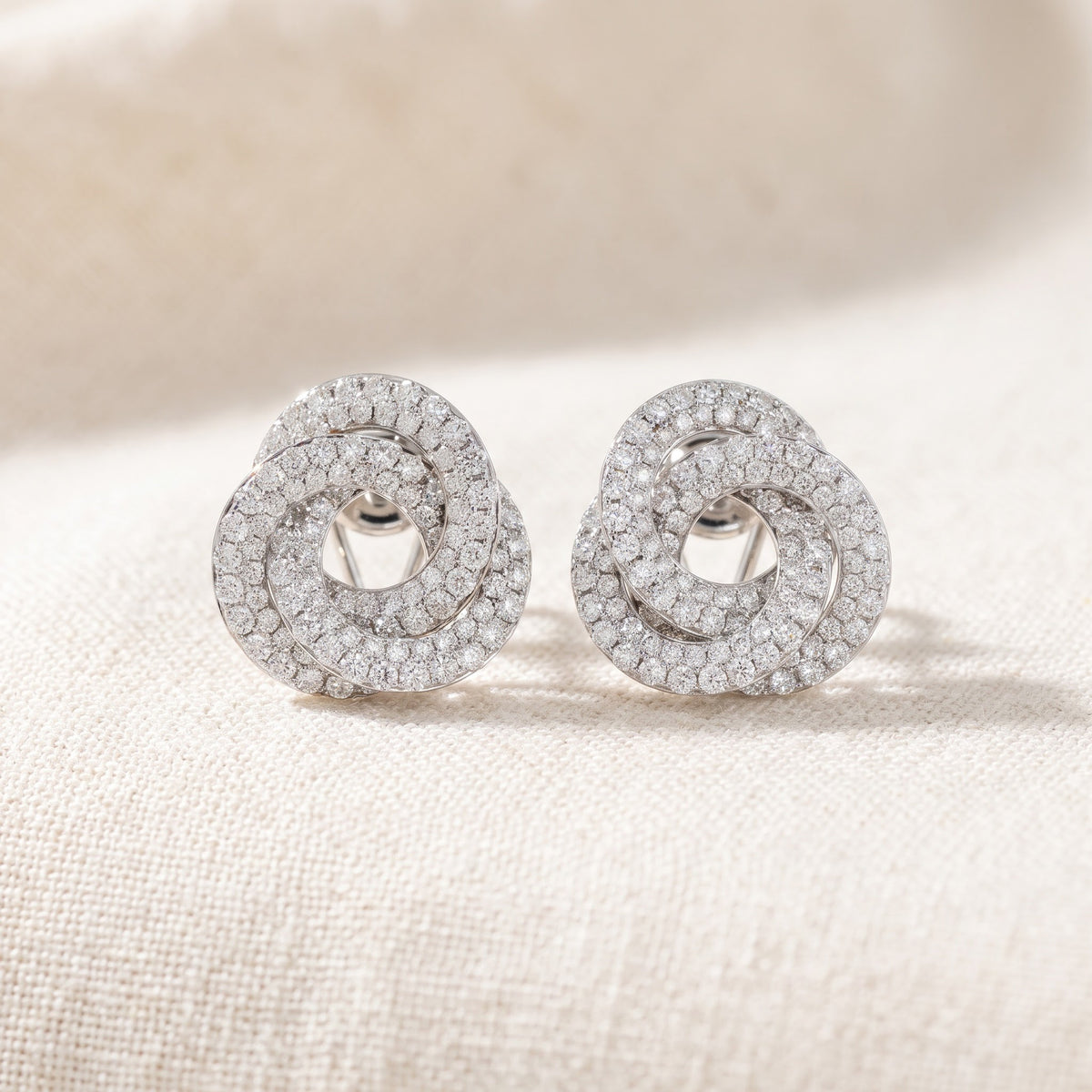 3.11 ct Diamond Knot Cluster Earrings in 14K White Gold