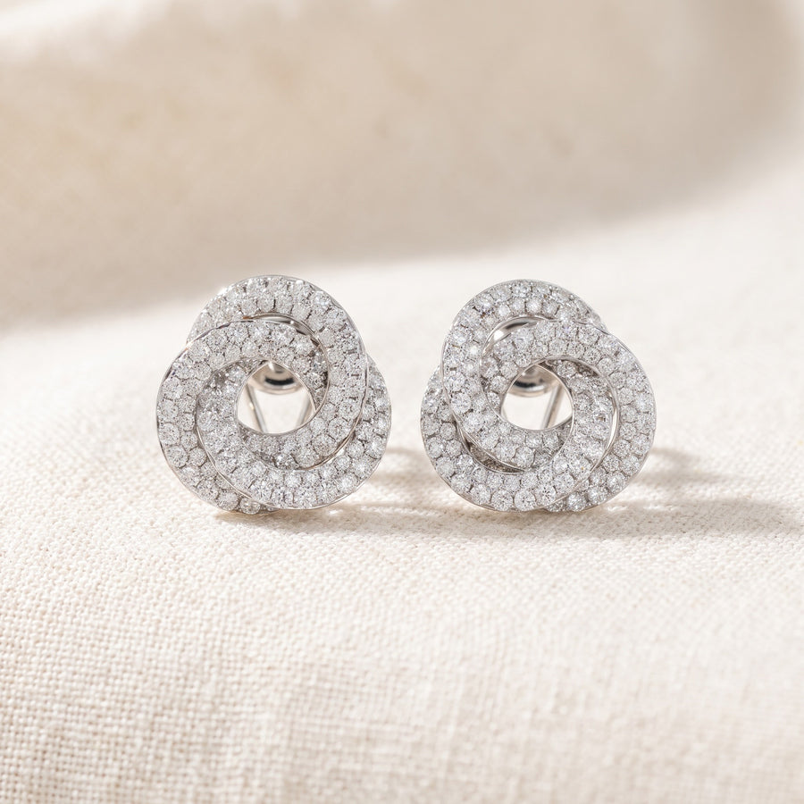 Diamond Knot Cluster Earrings in 14K White Gold