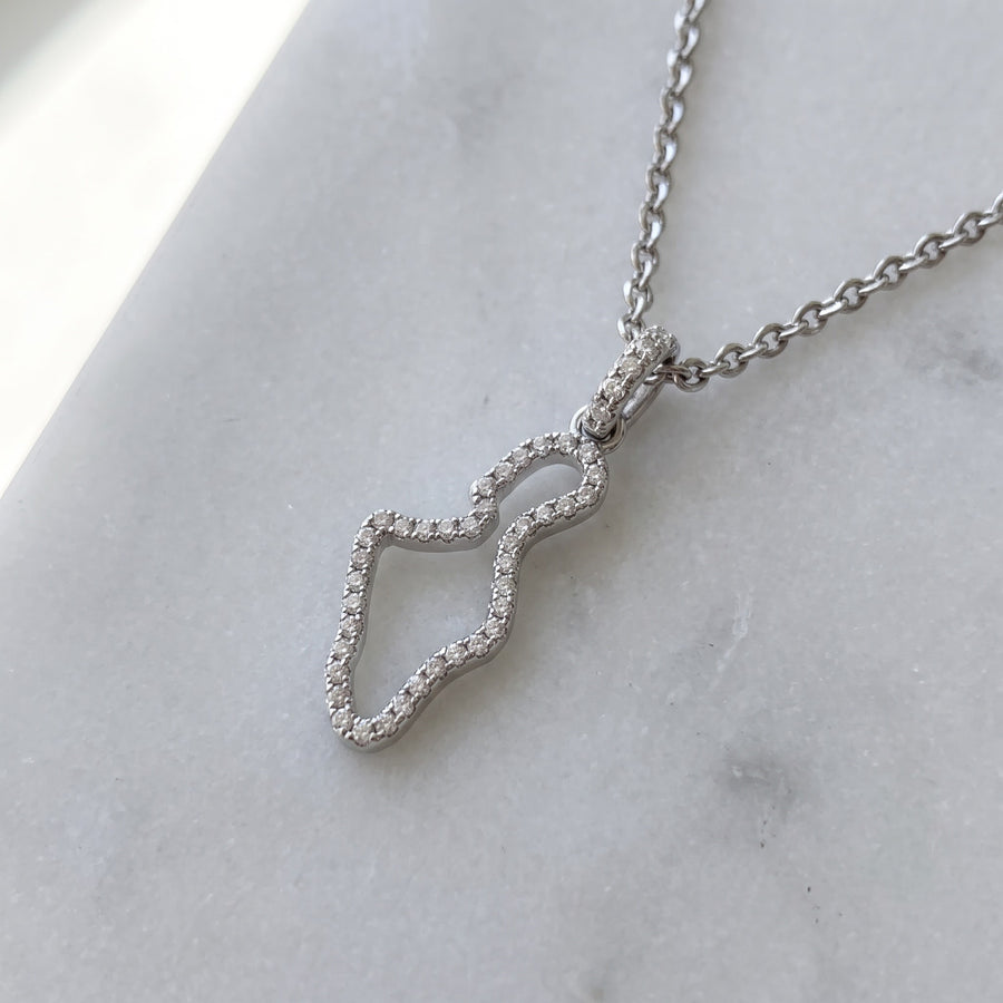 Diamond Map Outline Pendant in White Gold