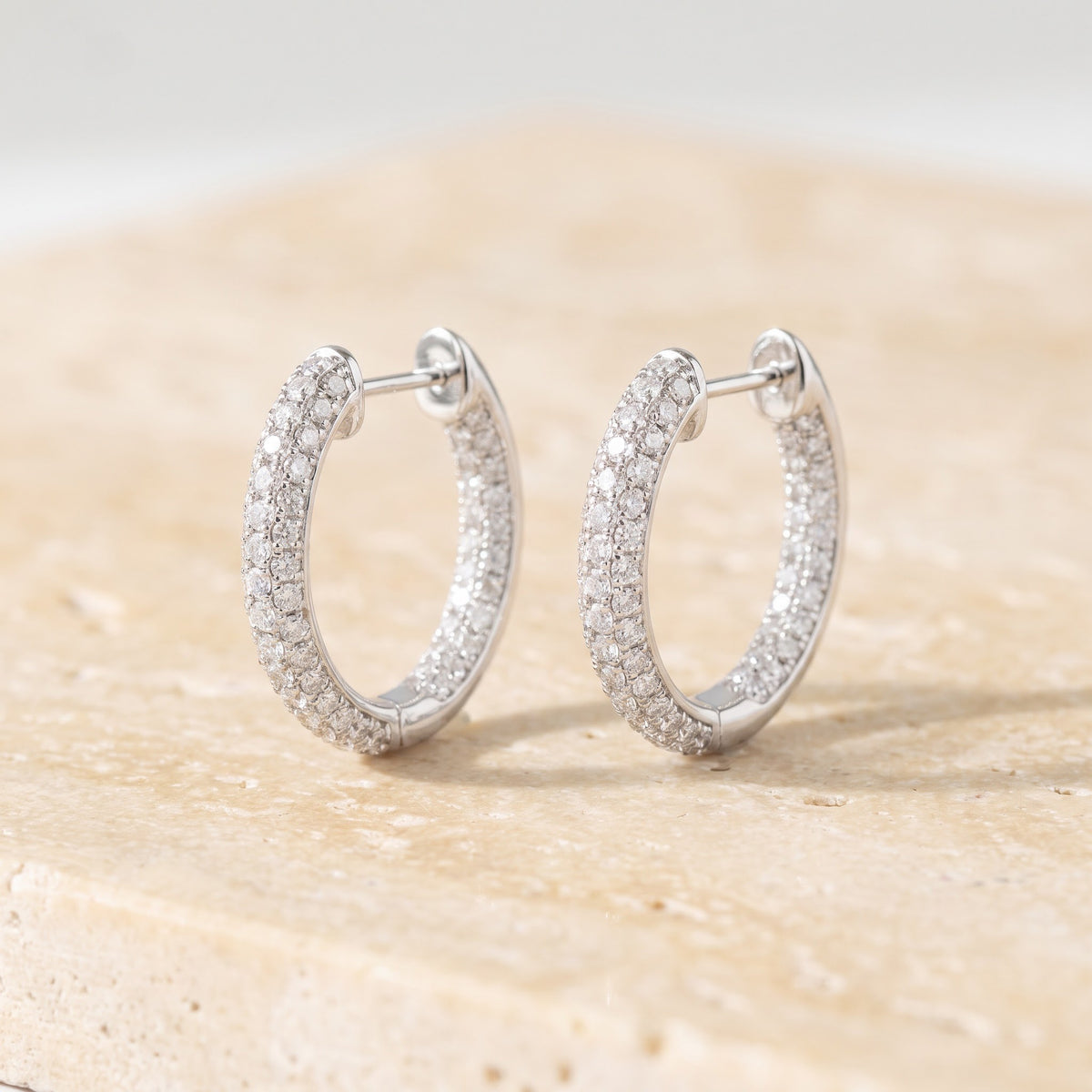 2.41 ct Diamond Pavé Hoop Earrings in 14K White Gold