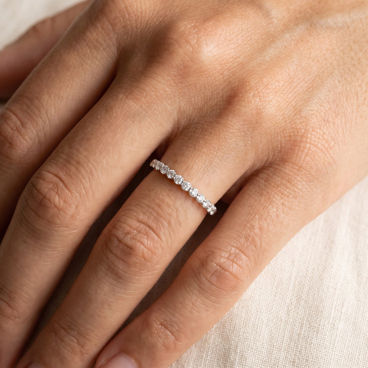Diamond Single Prong Band in White Gold, worn