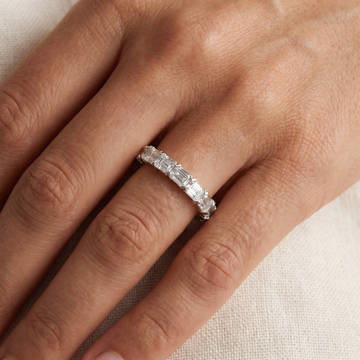 2.35 ct Emerald-Cut Diamond Eternity Ring in 18K White Gold, worn