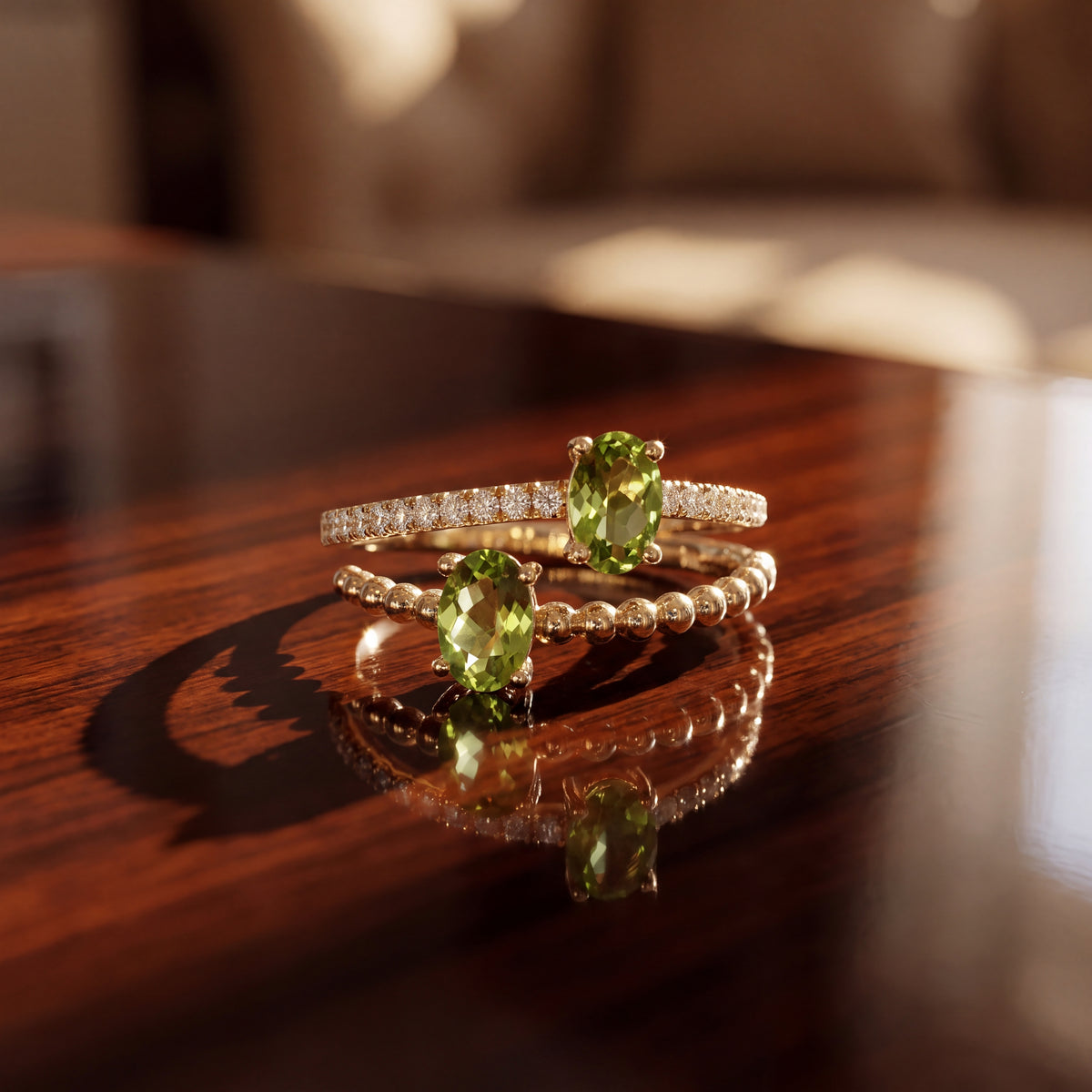 1.06 ct Oval Peridot and Diamond Multi-Stone Ring in 14K Yellow Gold