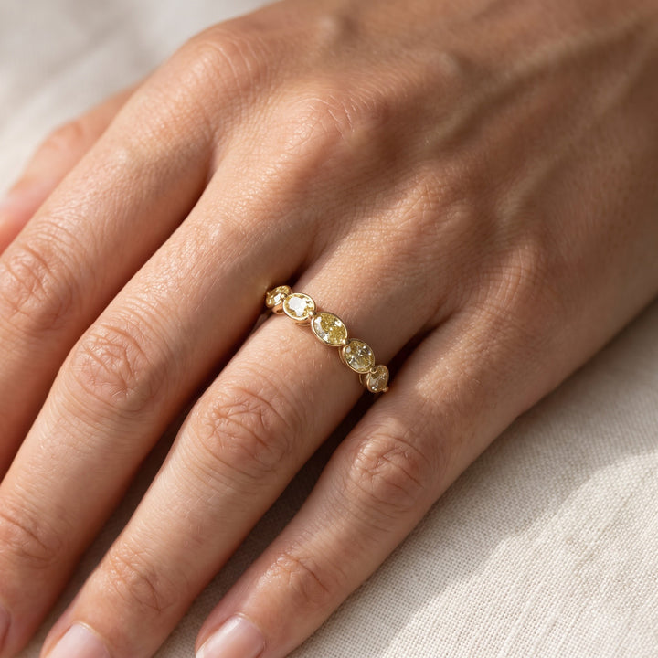 Fancy Yellow Diamond Multi-Stone Ring in Yellow Gold, worn