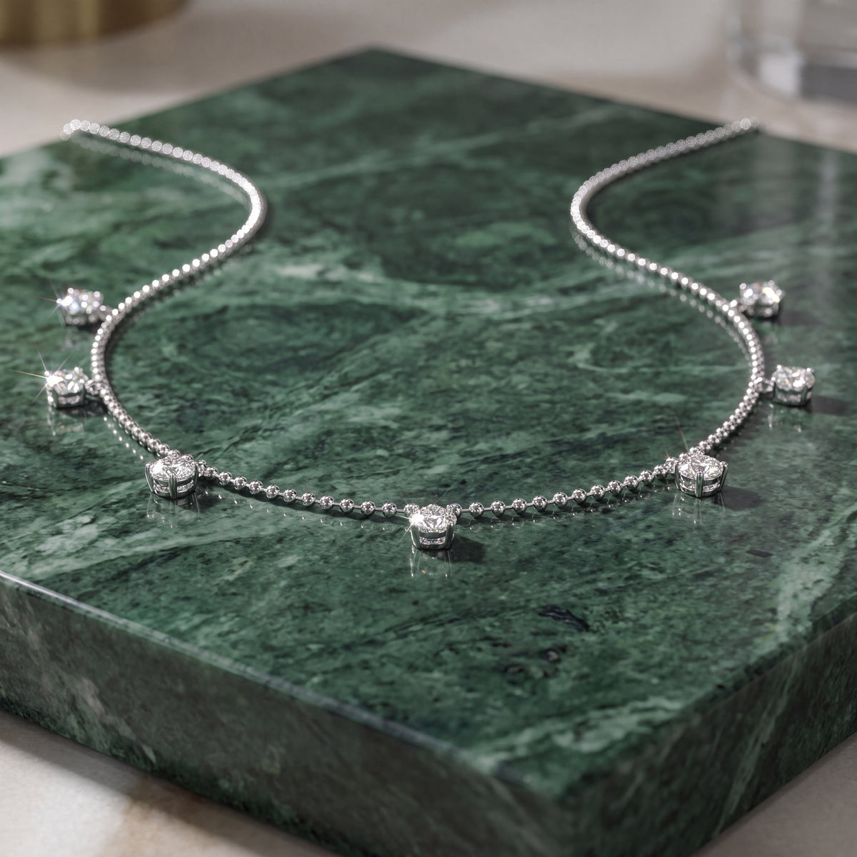 1.48 ct Diamond Drop Station Charm Necklace in 18K White Gold