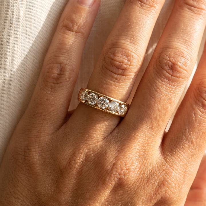 1.83 ct Five-Stone Diamond Channel-Set Band Ring in 14K Yellow Gold, worn