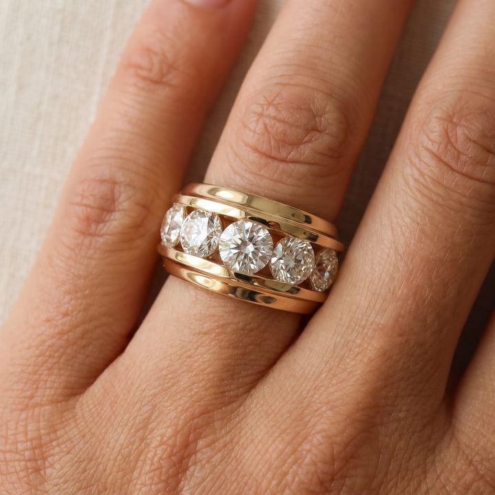 5.01 ct Five-Stone Diamond Channel-Set Band Ring in 14K Yellow Gold, worn