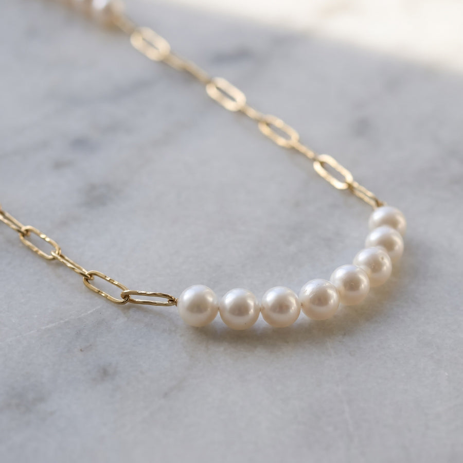 Freshwater Pearl Paperclip Link Necklace