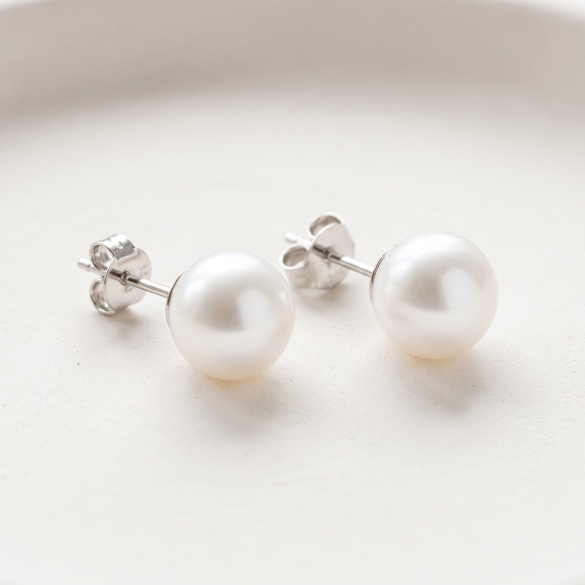 Freshwater White Pearl Stud Earrings in 14K White Gold