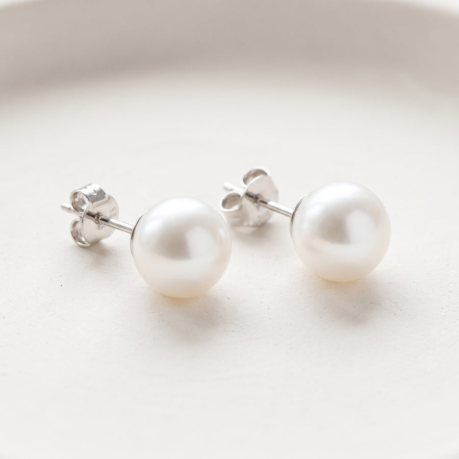 Freshwater White Pearl Stud Earrings in 14K White Gold