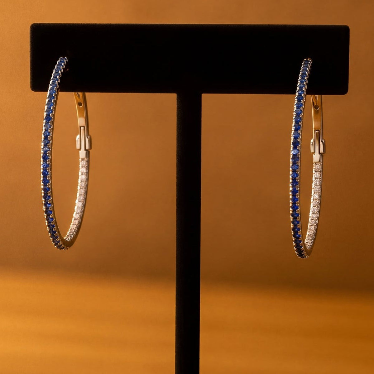 0.60 ct Royal Blue Sapphire and Diamond Inside-Out Hoop Earrings in 14K White Gold