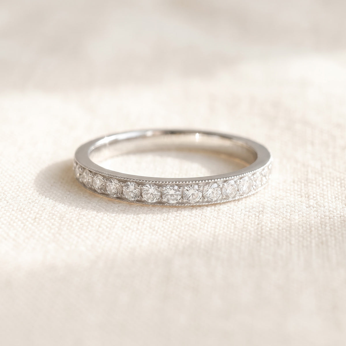 0.36 ct Milgrain Edge Diamond Eternity Ring in 14K White Gold