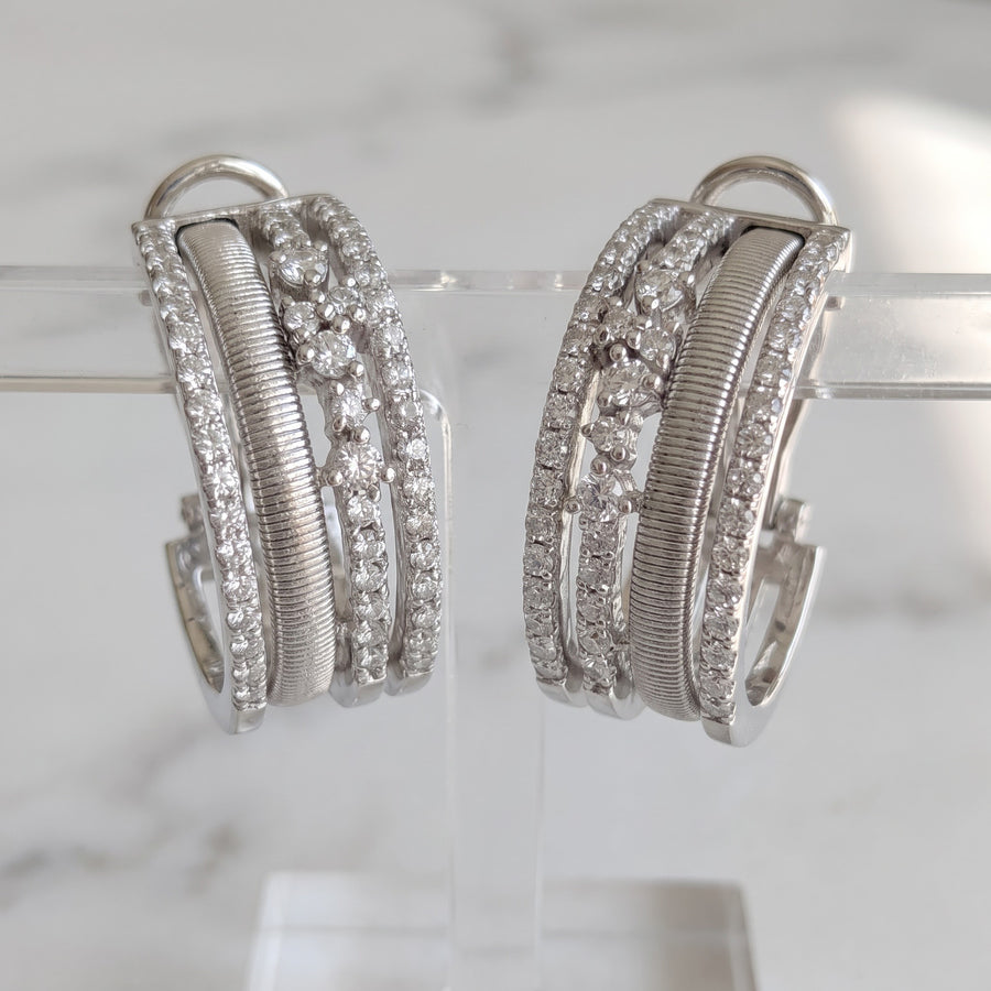 Multi-Band Diamond Hoop Earrings in White Gold